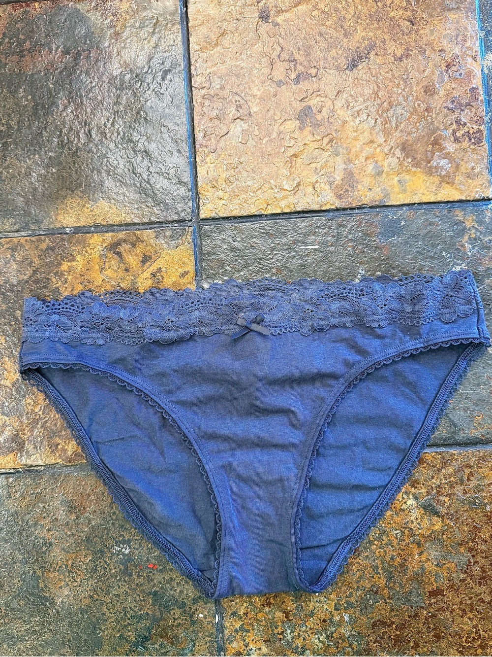 Victoria's Secret Navy Blue Lace-Trim Bikini Panty